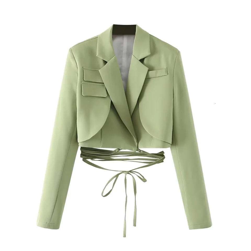 PB ZA Autumn Womens Clothing Temperature Submission Simple and Versatile Solid Color Long Sleeve Short Rope Jacket 250314