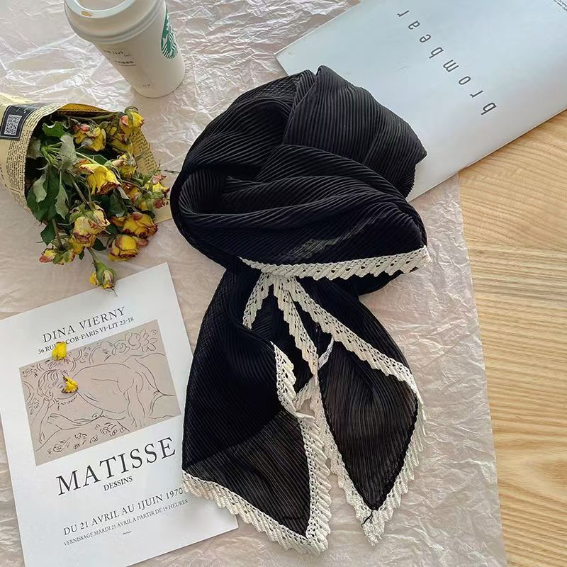 T323 Spring new solid color lace wrinkled silk scarf female Korean version thin outer travel sunscreen shawl winter warm scarf