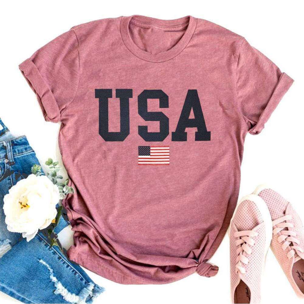 Tshirt Shirts Tee Shirt Womens Clothes Blue Tshirt French USA Flag Letters American Independence Day Print Style T-shirt Windbreaker