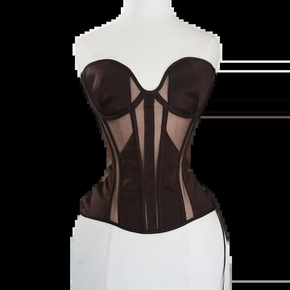 Women Tight Corset Bustier Overbust Cup Transparent Mesh Bodices Wedding Tops Lace Up Steel Boned Shaping Tops Waist Slimmer 250319