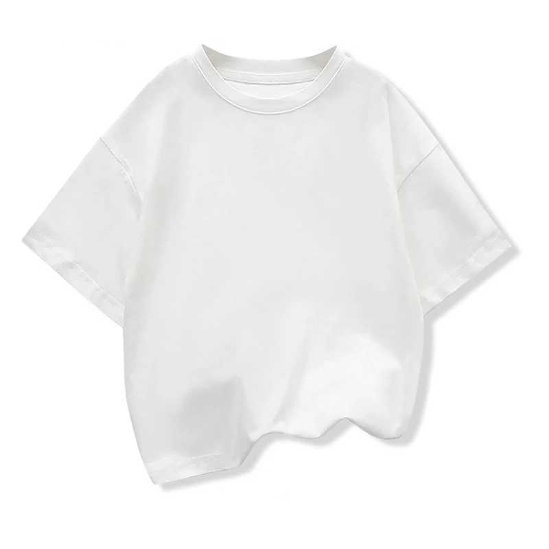 Childrens short sleeved T-shirt summer pure cotton O-neck loose sports shirt top 3-10 years old student shoulder down T-shirtT250320