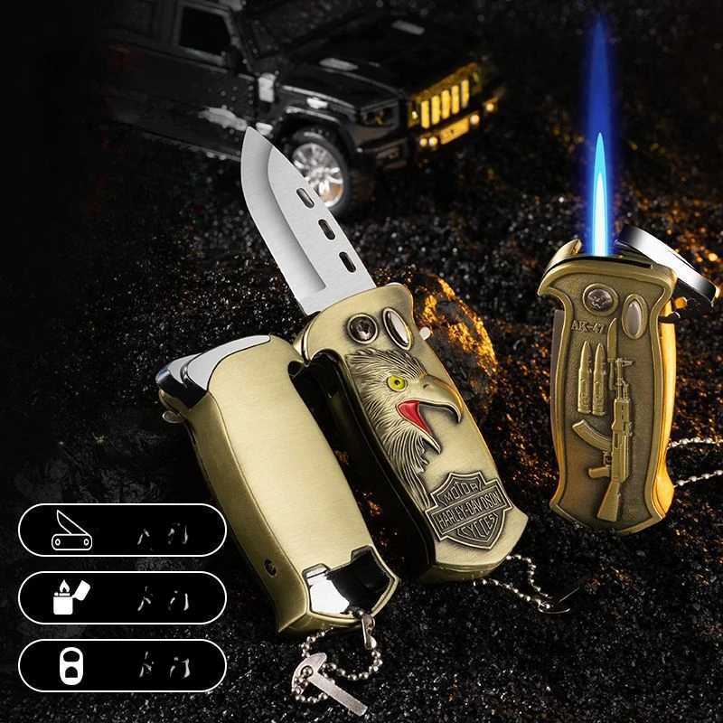 Inflatable Windproof Blue Flame Lighter with Bottle Opener Self-protection Multifunctional Butane Gas Lighter Smoke AccesoiresC250320