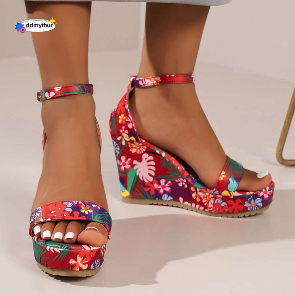 Bohemian Style Print Wedge Sandals for Women Ankle Strap Chunky Platform Sandles Woman Thick Sole Wedges Heels Roman Sandalias ddmythur