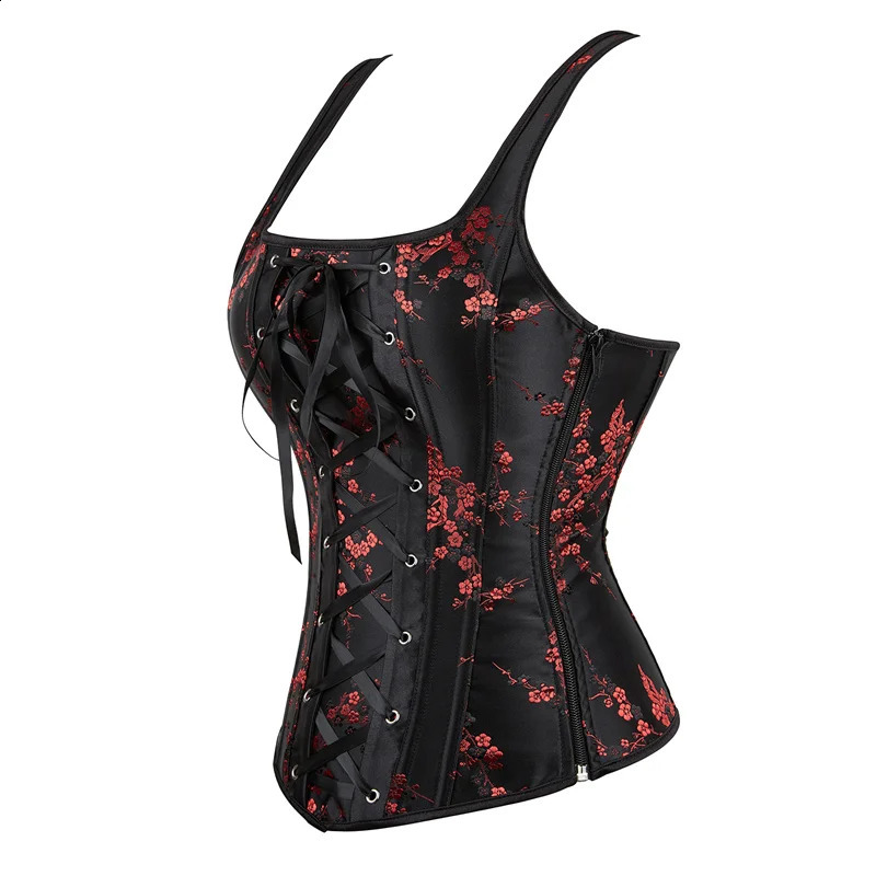 Corset Top Plus Size Sexy Lingerie Women Bustier Strap Embroidery Flower Overbust Corselet Vintage Fairy Burlesque Red Black 250319