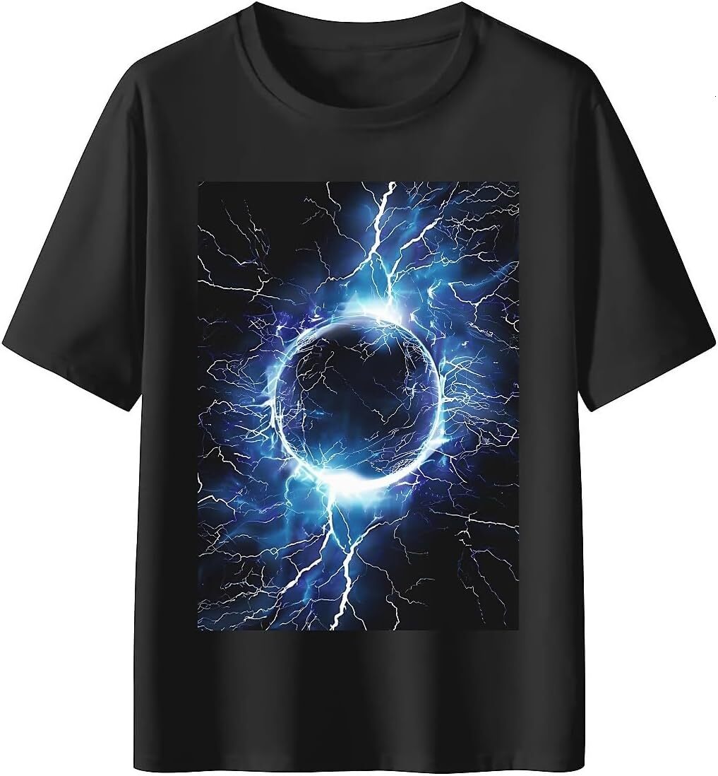 T shirt for Mens Mens Novelty T-Shirts Graphic 2D Print Summer Short Sleeve Blue Lightning Circular Shirts Tshirt Graphic Tee Casual Tops Clothes Shor