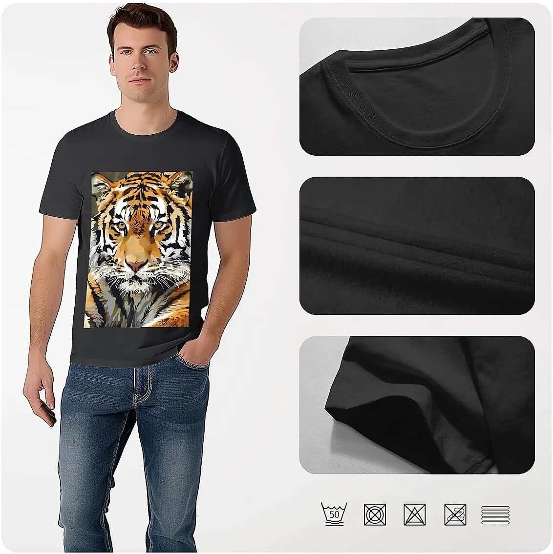 T shirt for Mens Mens Novelty T-Shirts Tiger Paint Graphic 2D Print Summer Short Sleeve Graphic Tee Casual Tops Clothes Short sleeve cool