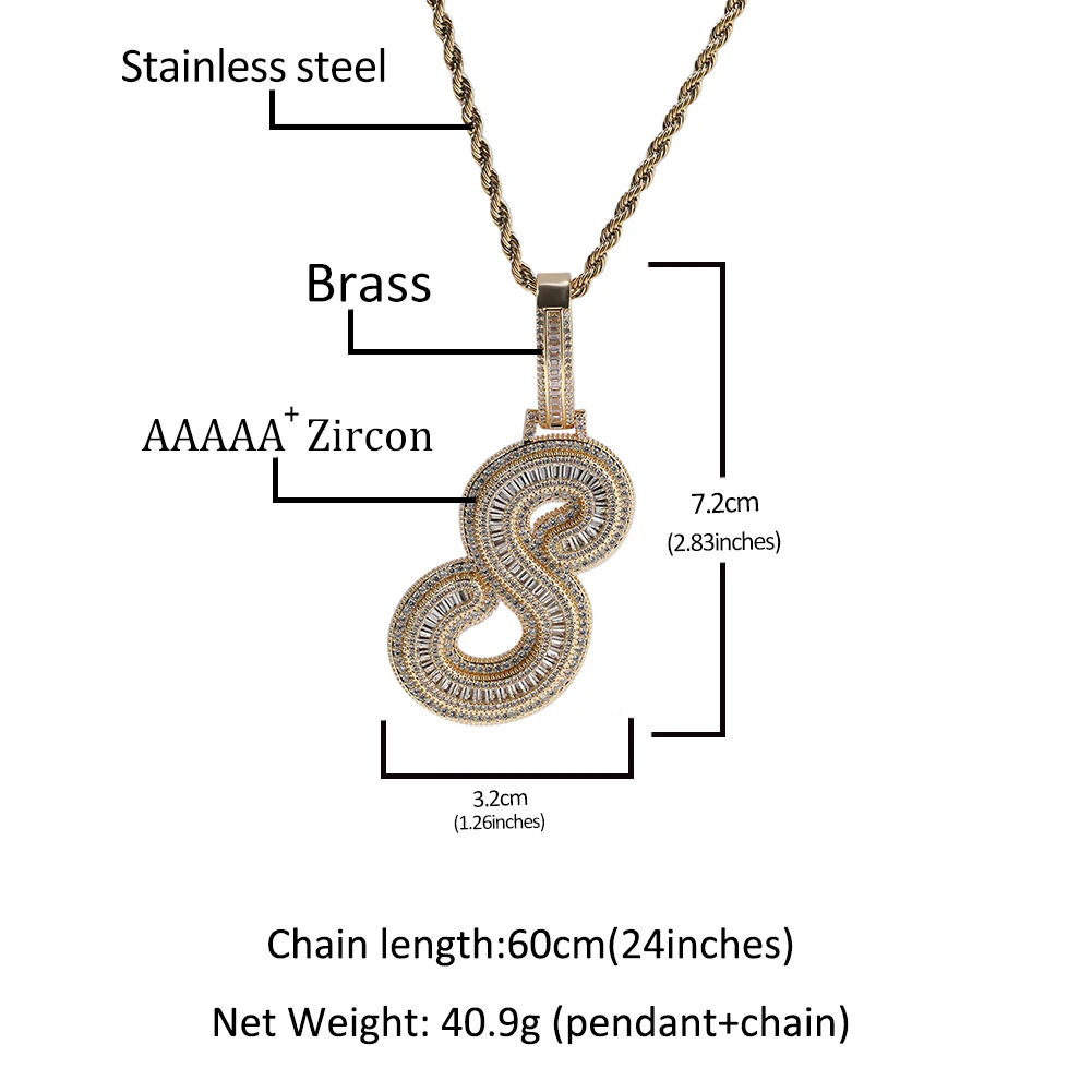 UWIN Baguettecz Letter Pendant for Women Iced Out Cubic Zirconia Infinity Cuban Chain Necklaces Fashion Hip Hop Jewelry for Gift 250318
