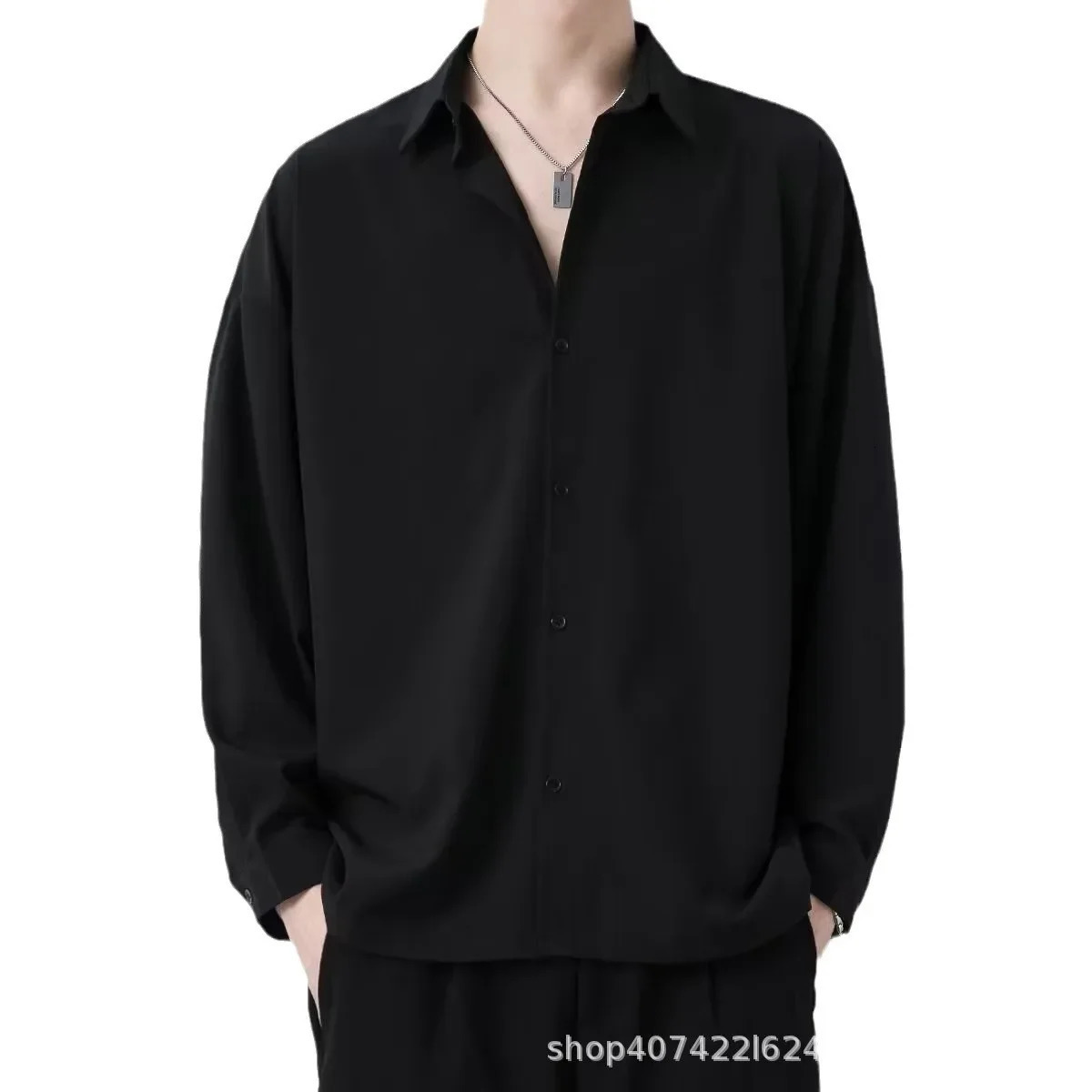 Loose-fit Ice Silk Draped Blackshirt Long Sleeve Autumn Trendy Casual Mens Wear White Shirt Jacket For Men Fashion 250320