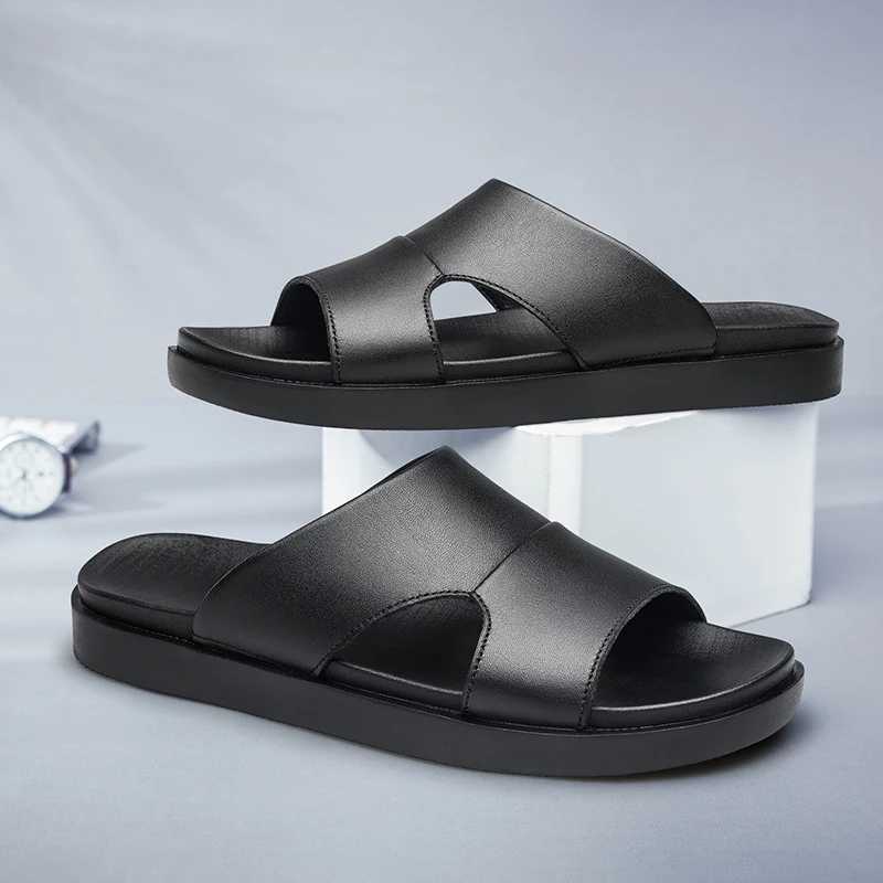 Genuine Leather Slippers Men Slip Casual Sandals Summer Breathable Outdoor Men Half Drag Cfortable Beach Sandals Lazy Shoes Y250320