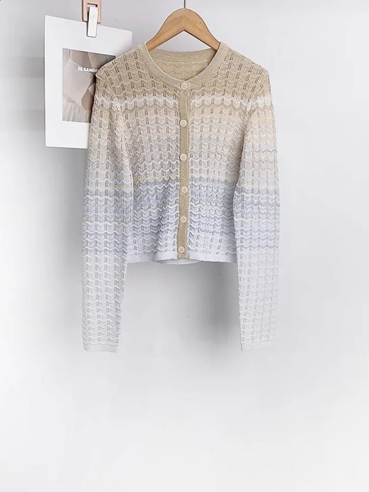 Elegant Women Autumn Knitted Set Gradient Mixed Colors Sweater Cardigan Slim Fit Long Tank Dress Matching Set Knitwear Outfits 250317