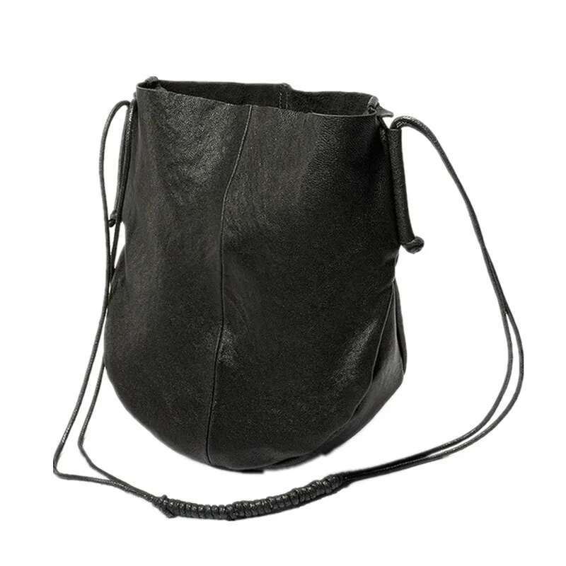 Soft Sheep Skin Bag Women's Leather New Tote One Shoulder Cross-Body Retro Black Weekend Vacation Shopping Bag