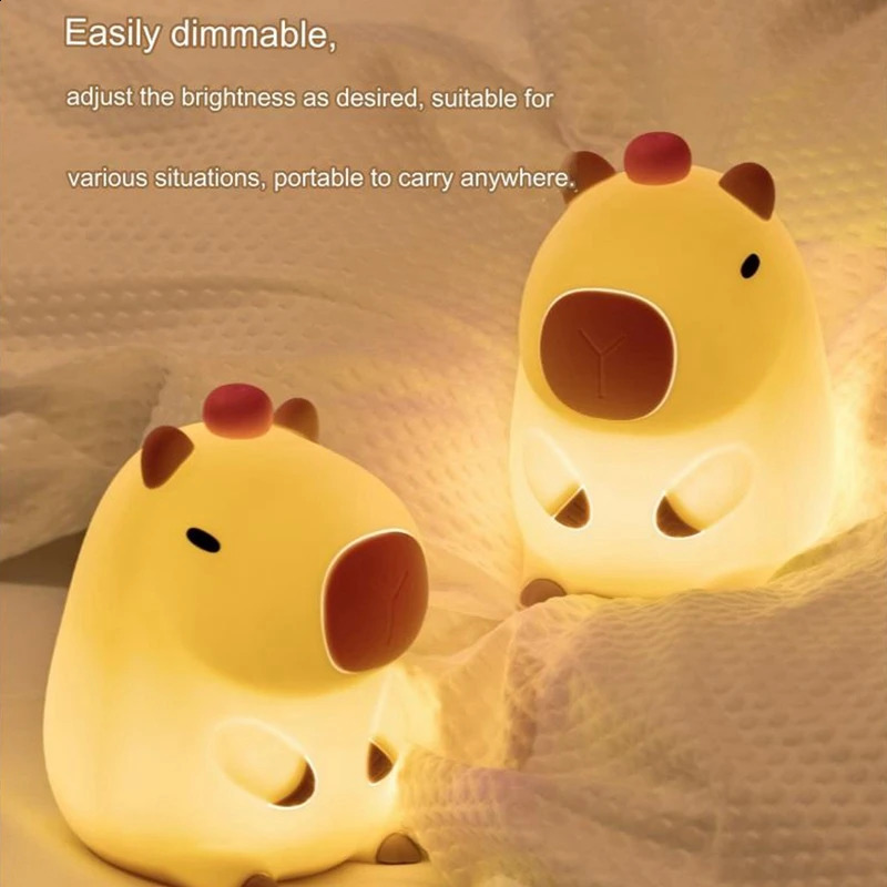 Cute Cartoon Capybara Silicone Night Light Battery Dimming Sleep Night Lamp for Childrens Room Decor 250319