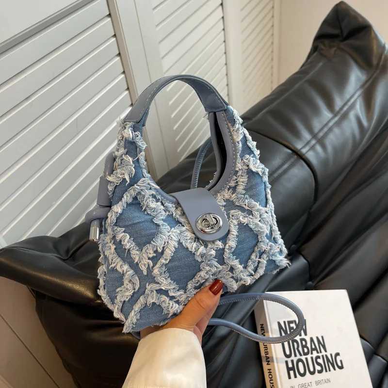 Niche Internet celebrity same style denim diamond Versatile fashion one shoulder cross body arm bag Y250319