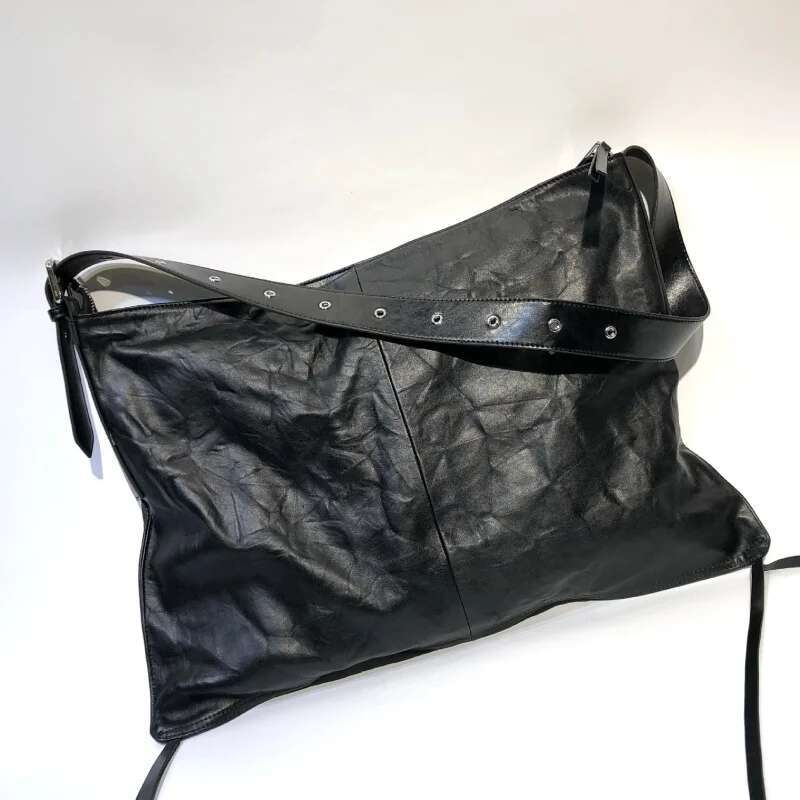 Natural Leather Large Crossbody Bags Women Shoulder Trendy Handmade Head Layer Cowhide Pleated Hand Grip Patterned Tote Bag