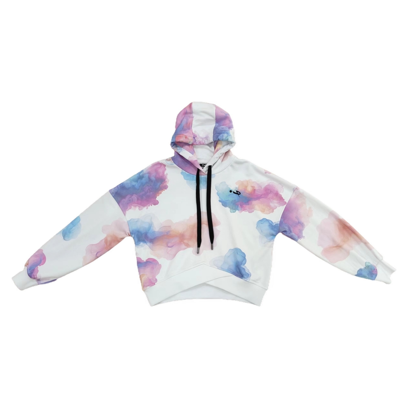 Women's White Tie Dye Sports Hoodie Activewear Drawstring Outdoor Hooded Top Casual Athleisure Clothes Running Sweatshirt with X-ribbed Hem