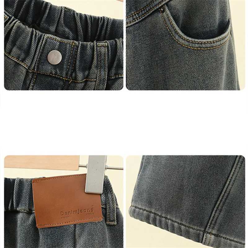 Childrens casual loose straight jeans suitable for girls with wide legs cool jeans children and teenagers spring elastic waist jeans TrouserT2502320