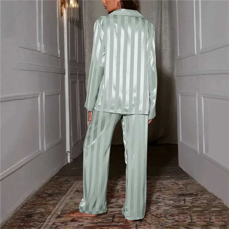 Womens striped pajama set solid French silk satin pajamas two piece set comfortable home pajamas 250320