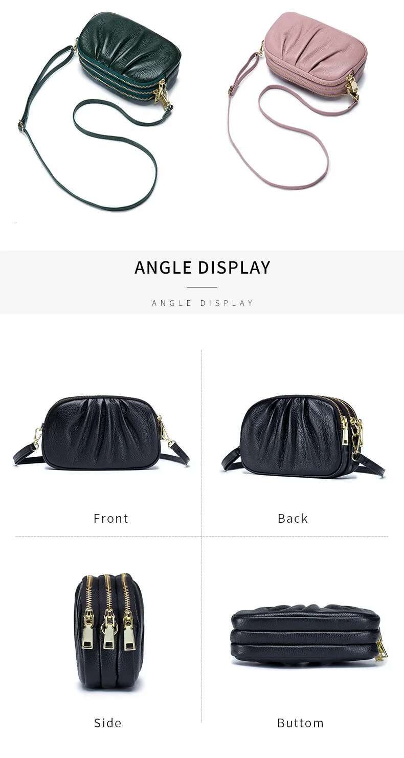 Brand Women Phone Wallet Genuine Leather Three Layers Of Zipper Shoulder Messenger Small Female Cloud Bag Day Clutches Purse