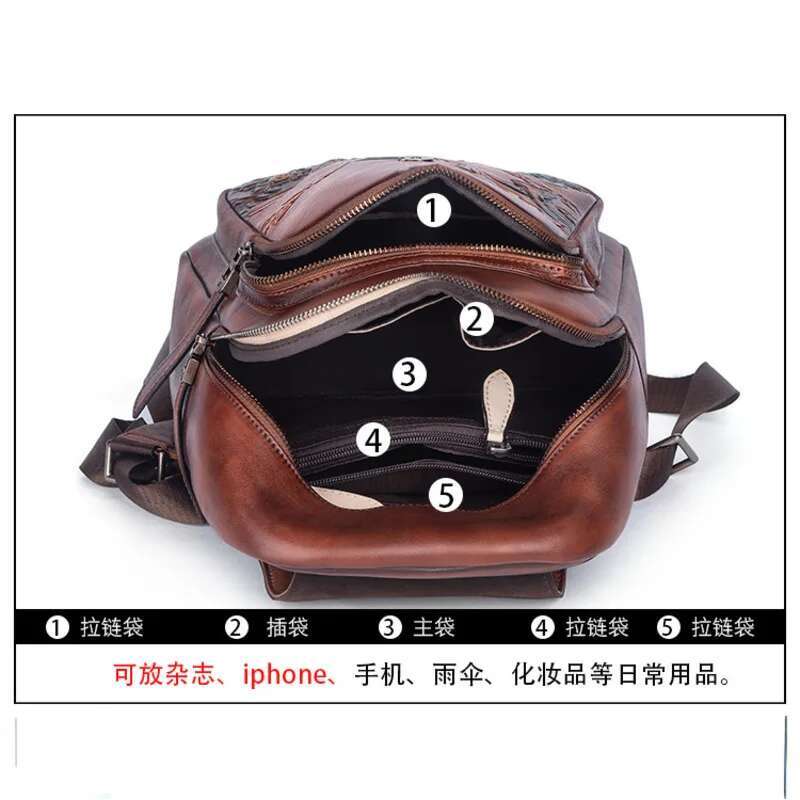 MOTAORA Vintage Emed Women Backpack Genuine Leather Book Bag Soft Cowhide Backpacks For School Teenagers Girls New