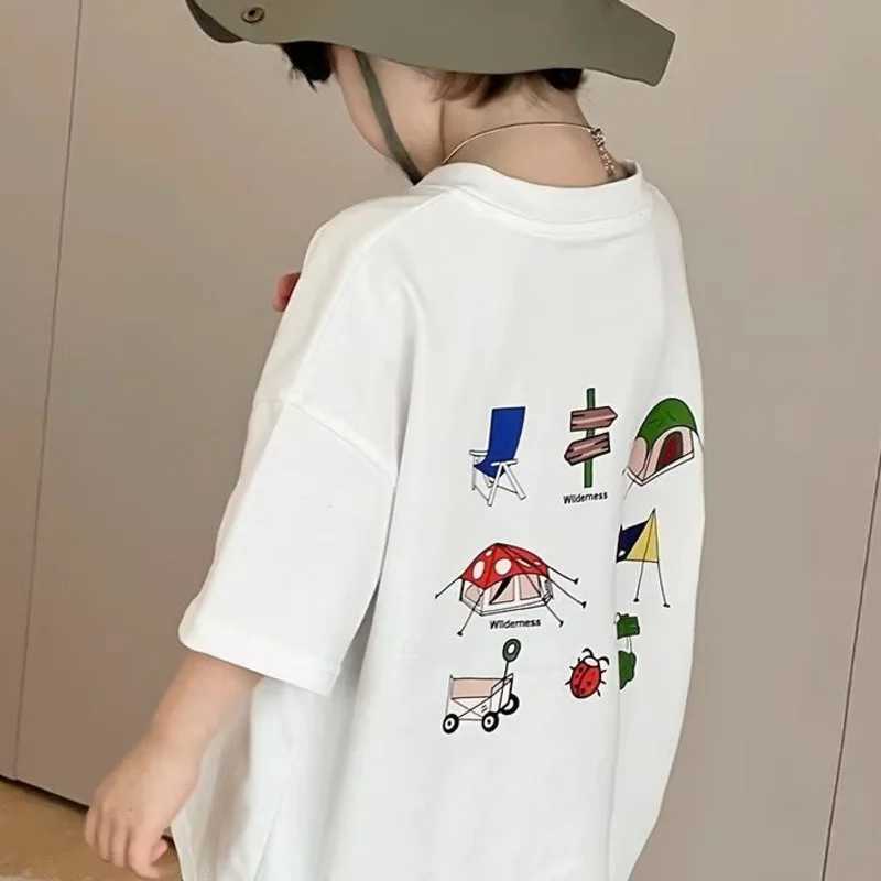 Summer childrens T-shirts cartoon characters boys and girls loose crew members short sleeves American streetwearT250320