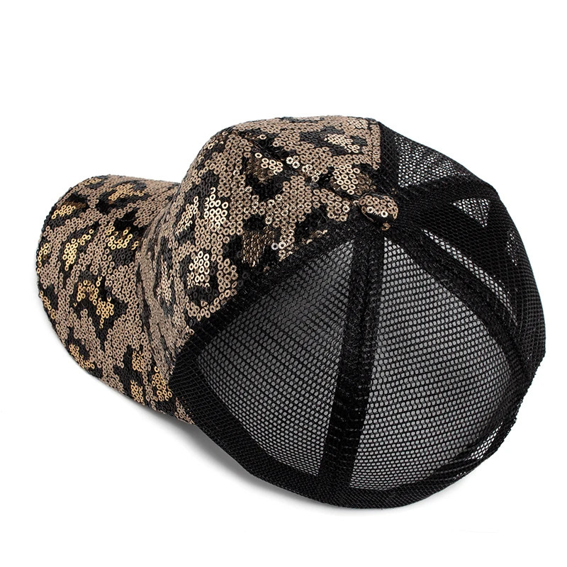 CNTANG Womens Baseball Cap Summer Mesh Hat Fashion Leopard Spangle Hats For Woman Outdoors Sun Visor Adjustable 250320
