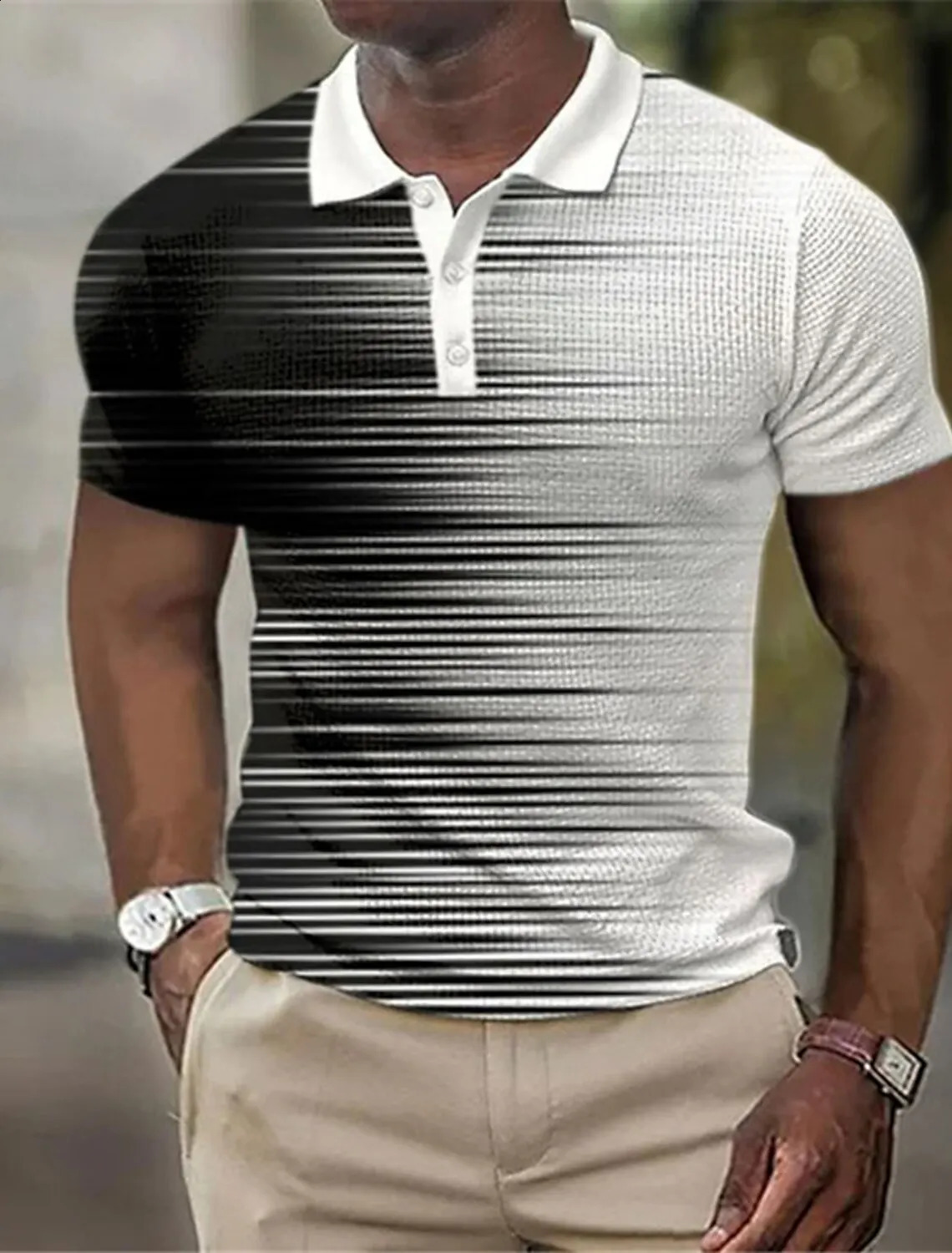 Mens Striped Polo Shirts Golf Shirt Short Sleeve Polo Shirts Collared Shirts Business Casual Work Wear Formal Wear 250319