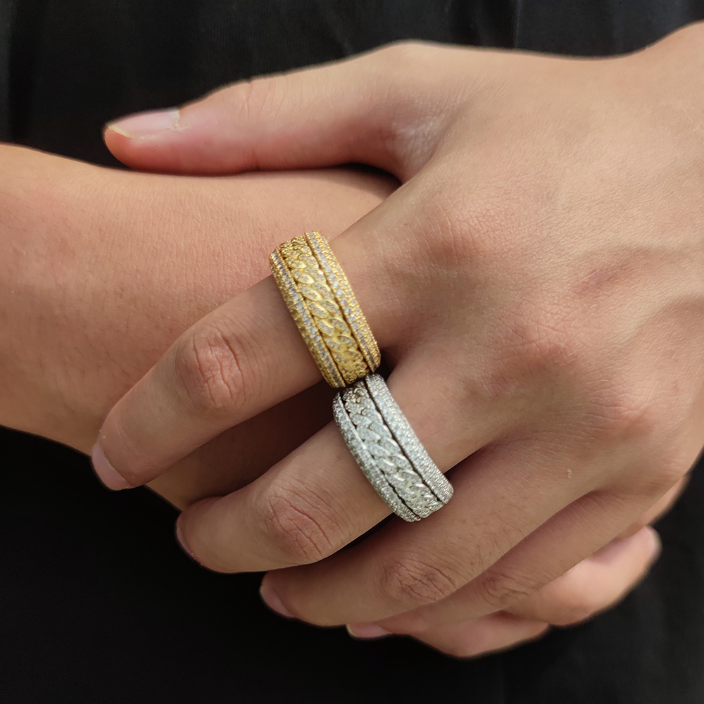 Hip Hop Iced Cuban Link Spinner Ring Micro Paved Brass Zircon Rotatable Cuban Link Ring for Women Fashion Jewelry