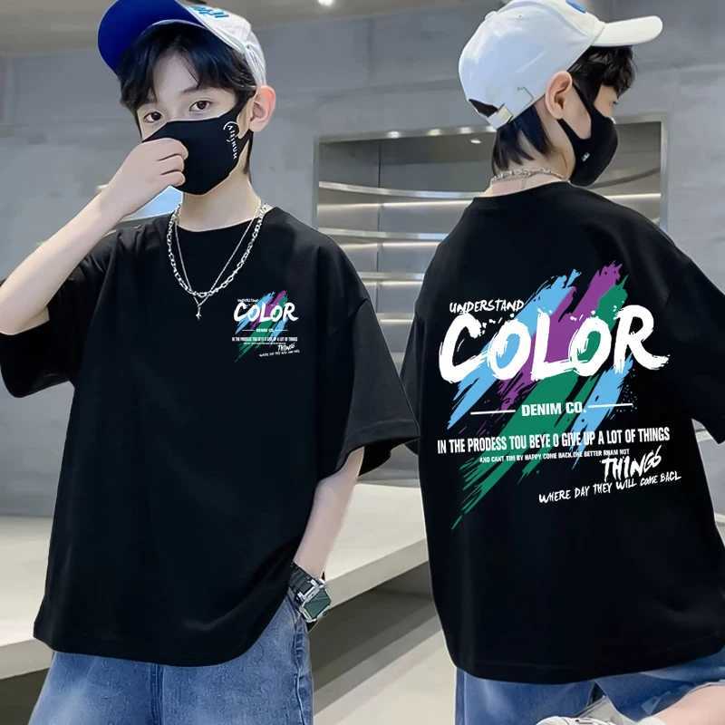 Korean Childrens Clothing 2025 Summer Boys 100% Cotton Short sleeved T-shirt Graffiti Pattern T-shirtT250320