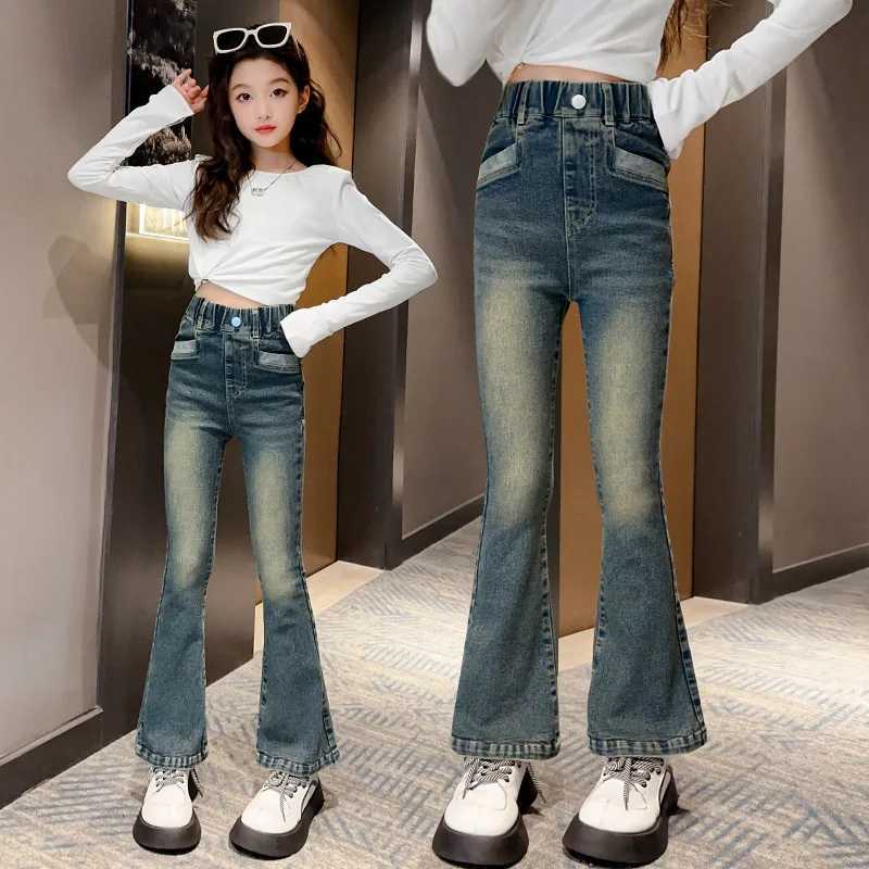 Teenage girl jeans new retro denim horseshoe pants childrens autumn and winter fashion Trouser childrens 6 8 10 12 14 years oldT250326