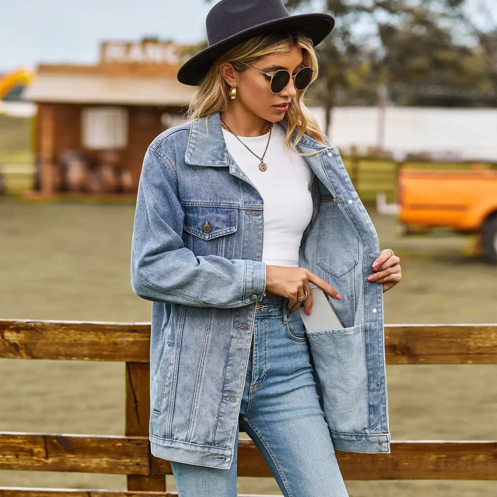 Womens denim jacket lapel streetwear Y2k top cardigan wool sweater blue jeans basic loose buttons retro style 250319