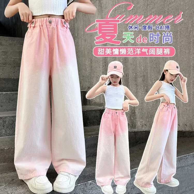 New Spring Childrens Girls Pink Gradient Pants Childrens Fashion Candy Colors Street Trouser Youth Straight Matching Cotton Sports PantsT250326