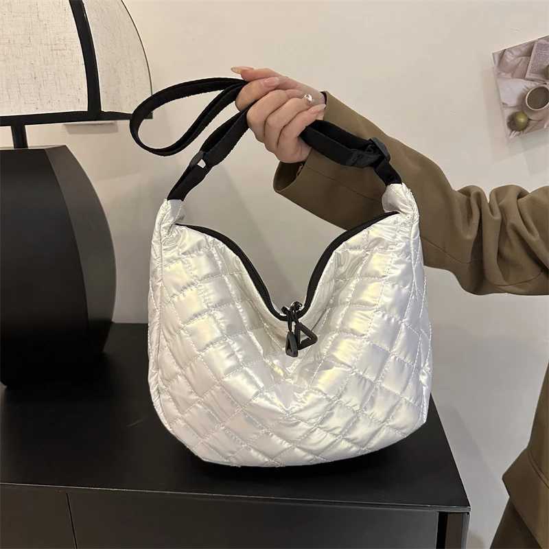 Space Cotton Shoulder Bag Fashion Hobo Crossbody Bags Lattice Pattern All-match Large Capacity Handbags for Women Commuting Y250319
