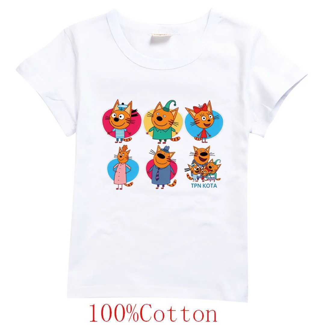 New Cartoon Kid-e-cats T Shirt Kids Three Kitten Russian Print Clothes Boys Summer Short Sleeve T-shirts Baby Girls Fashion TopsT250320