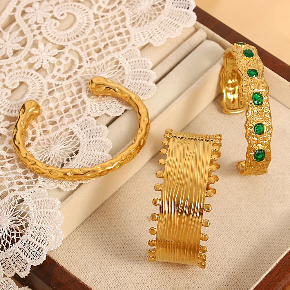 Exaggerated Chunky Irregular Liquid Wave Open Bracelet Bangle Multiple Gold Silver Color Women Bracelets Stainless Steel Jewelry 250320