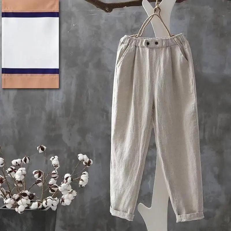 Fashion Solid Loose Casual Harem Pants for Women Spring and Summer Simple Wide Leg Pants Women Cotton and linen Ladies Trousers 250320