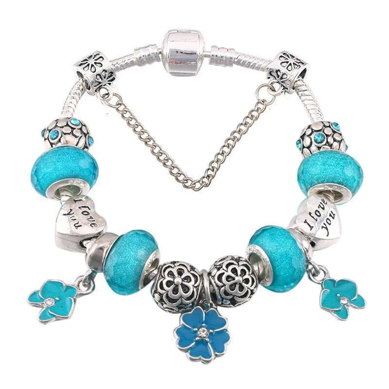 High Quality Charm Bracelets For Women With Flower Beads Fit DIY Brand Bracelets Bangles Valentine's Day Jewelry Gift