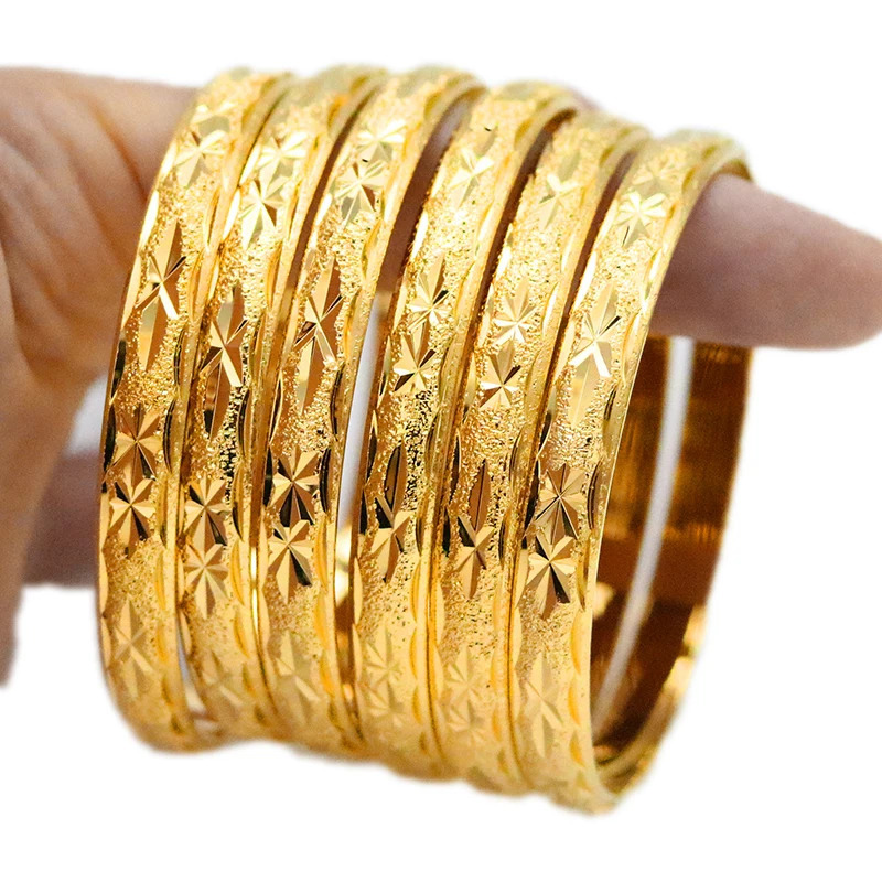 Moroccan Style Gold Plated Bracelet Middle East Wedding Bridal Bracelet Carved Pattern 8mm Bracelet Set Jewelry 250320