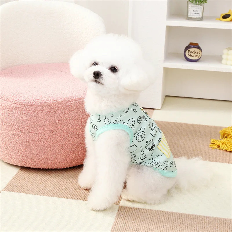 Summer Dog Shirts Cartoon Graffiti Pattern Clothing Puppy Cat Solid Tshirt Chihuahua Yorkie Thin Soft Fashion Vests Pet Clothes 250318