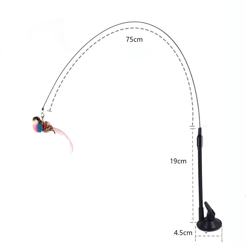 Cat toy simulation bird feather cat teasing stick epoxy suction cup steel wire long self high harmless ingredients 250320