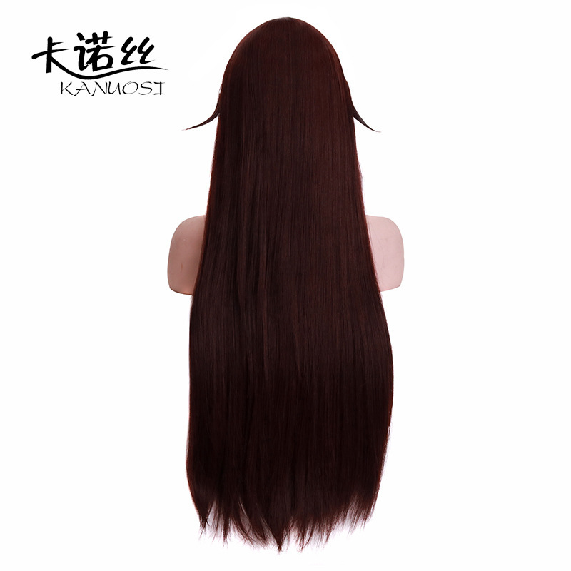 Genshin Impact Amber Cos Wig False Hair Westerly Cavalry Captain Straight Sideburns Inverted Dark Brown