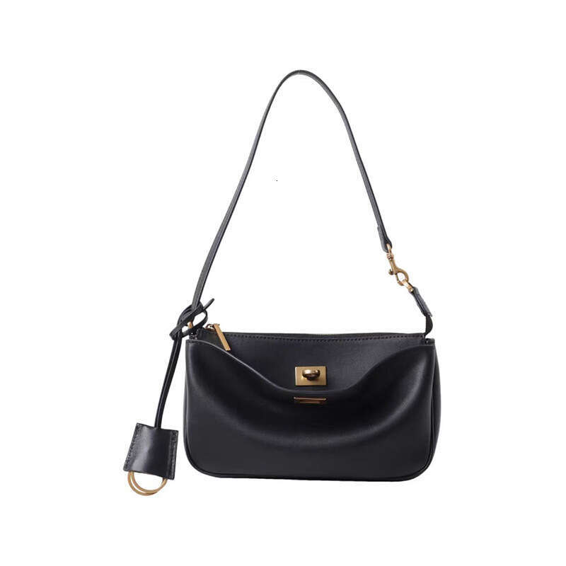 New Single Underarm Women's Genuine Leather Handheld Small Square Bag, Cross Shoulder Cowhide Stick Bag