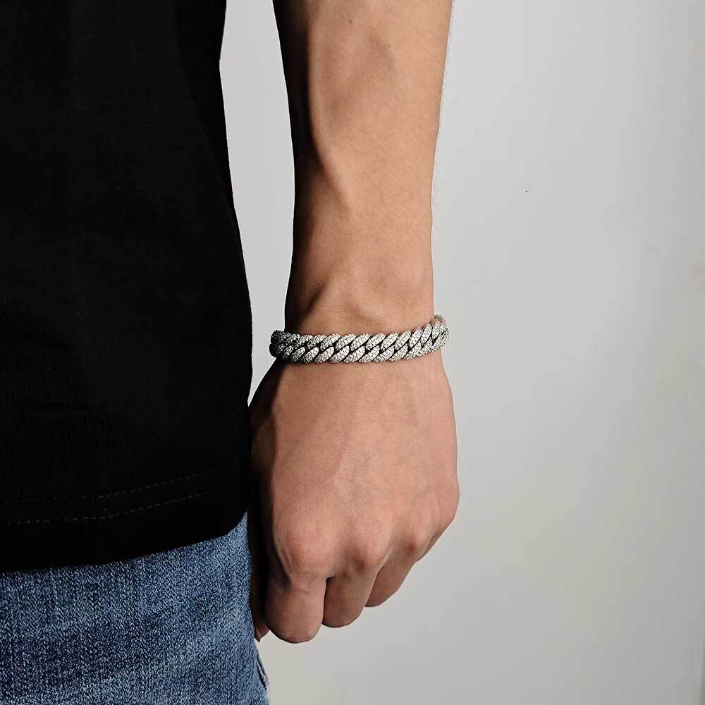 10MM Mens Iced Out Luxury 5A CZ Miami Cuban Necklace Argenteous Plated Hip Hop Rapper Cuban Link Bracelet Gift Dropshipping
