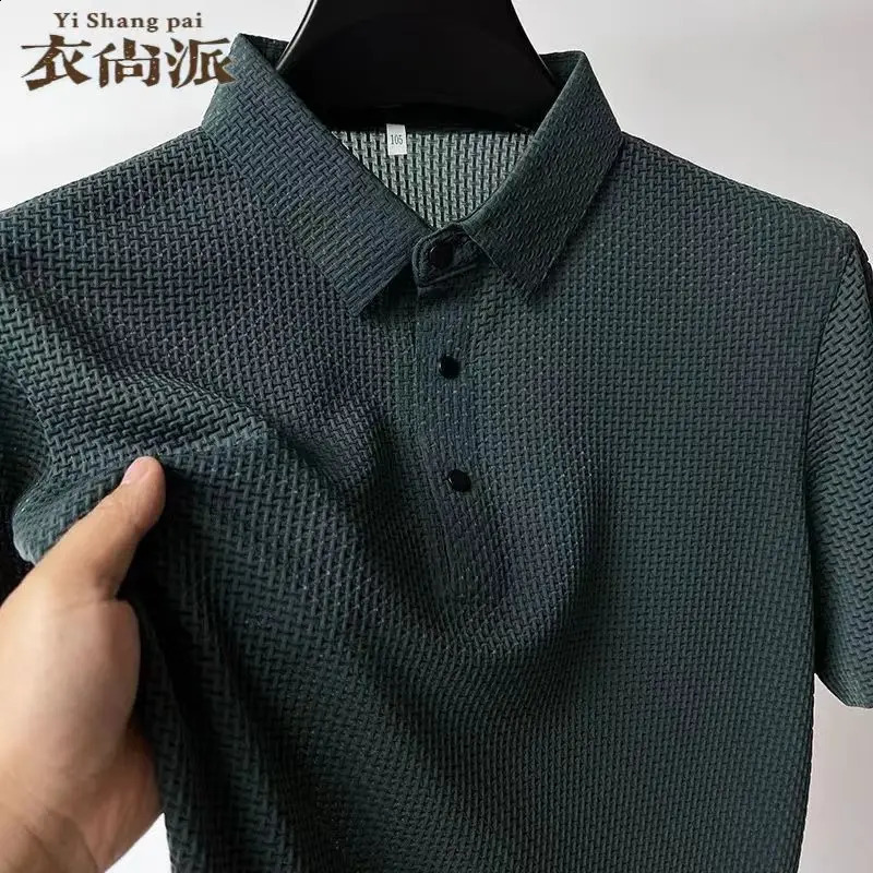 British style casual mens polo shirt summer solid short sleeved tee bamboo fiber ice silk material mens golf knitted polo 250317