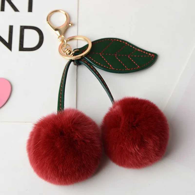 New Water Otter Rabbit Hair Cherry Multi Color Car Keychain Pendant Cute Pong Doll Bag Hanging KeychainXJ250319
