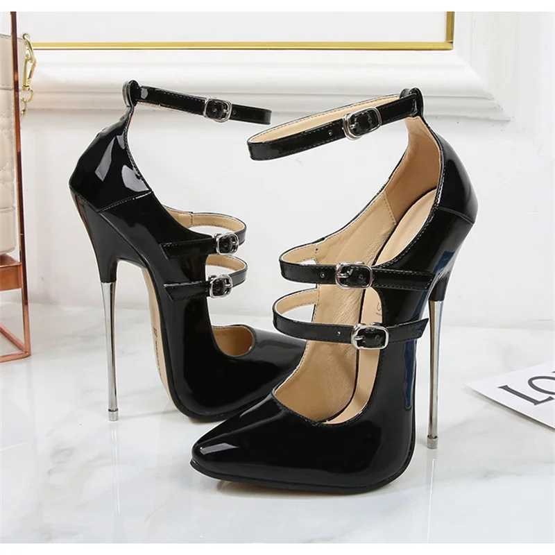 16cm Super High Heels Ankle Strap Sexy Pumps Fetish Stilettos Instep Strap Pole Dance Model Show Stripper Unisex Shoes S6ize 4C250319