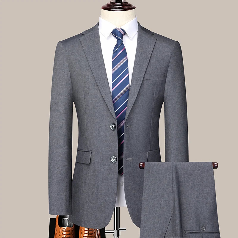 2023 High Quality Two Button Wedding Suit for Men suit Trousers Fashion Korean Slim Business Formal Twopiece Set 250311