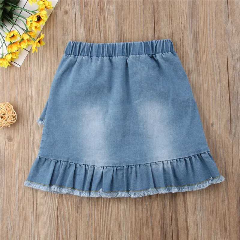 1-6years Baby Girls A-Line Pleated Skirts Blue Mini Ruffles Skirts For Girls Summer High Waist Denim SkirtXJ250320