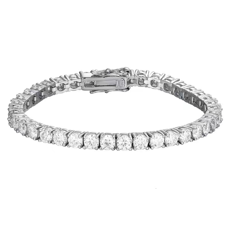 Rock 4mm Moissanite Tennis Bracelets 925 Silver D VVS Round Moissanite Diamond Link Chain Bracelet Plated White Gold Pass Tester