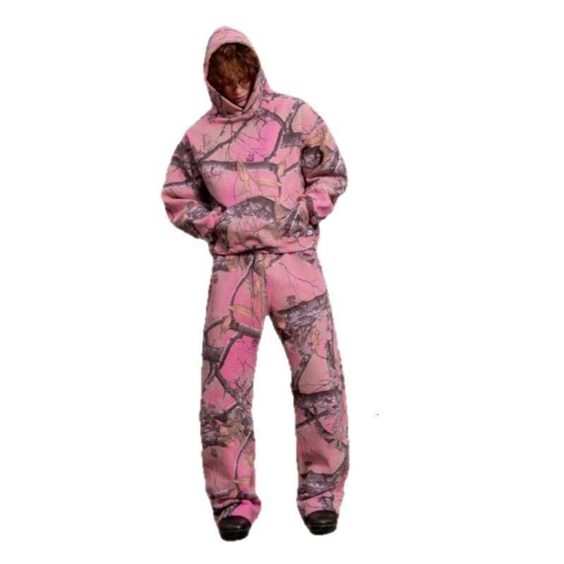 Niche trendy brand Akimbo street branch camouflage print pink hoodie for men and women