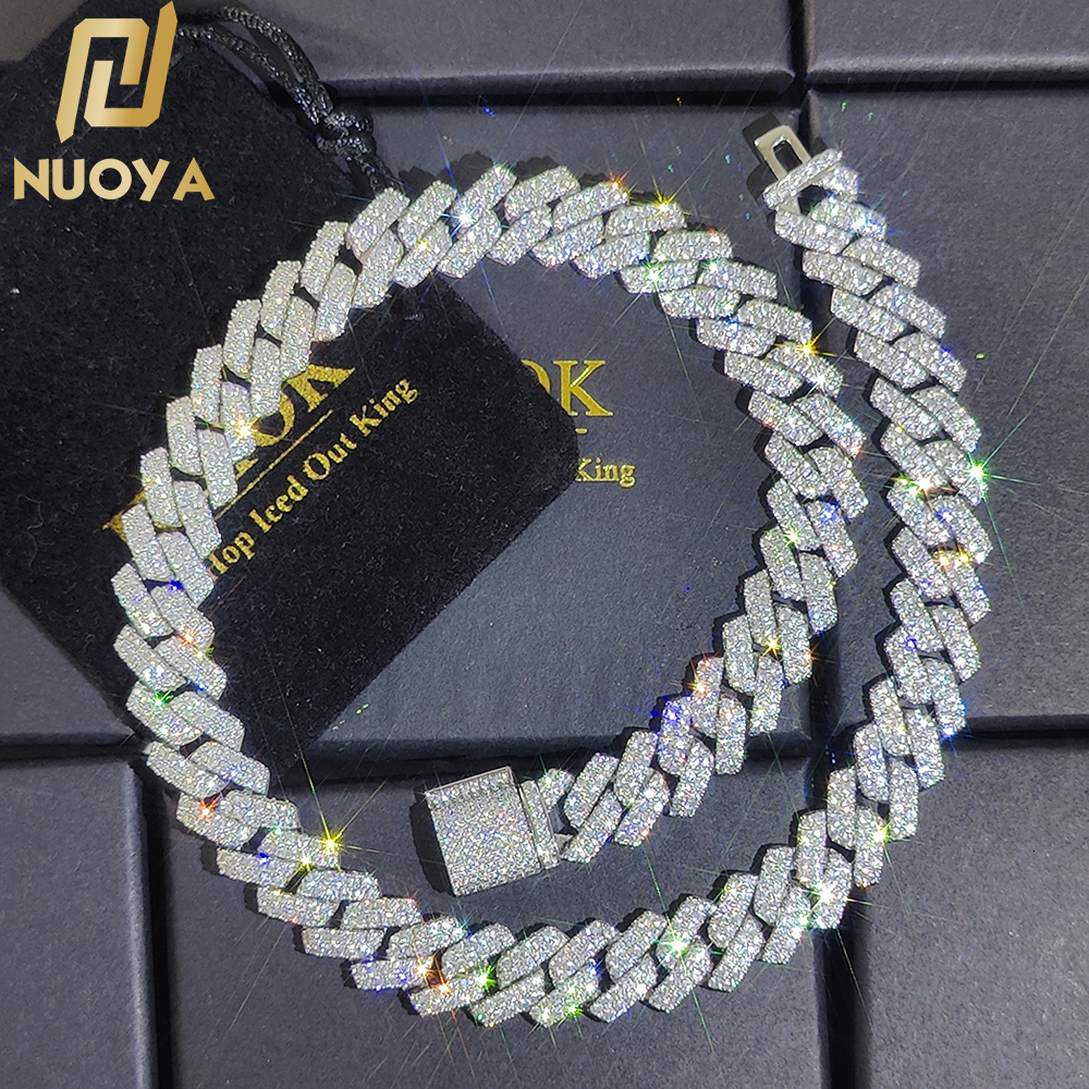14mm Hip Hop Rhombus Cuban Link Chain Necklace Brass Setting Zircon Box Buckle 18K Gold Plated Iced Out Mens Bracelet